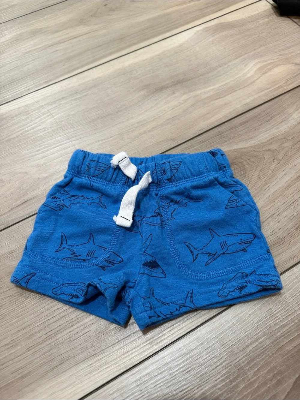 Blue Shark Print baby Shorts with Drawstring